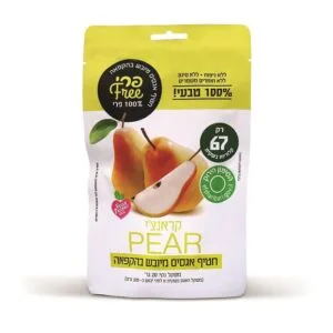שקית חטיף אגס פריך מיובש בהקפאה, 100% פרי