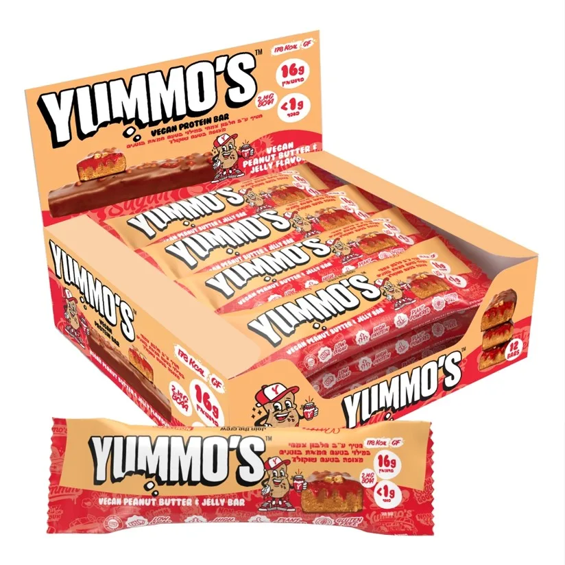 מארז חטיפי חלבון YUMMO'S בטעם חמאת בוטנים וריבה, טבעוני וללא גלוטן