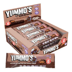 מארז חטיפי חלבון YUMMO'S בטעם בראוני שוקולד מריר, טבעוני וללא גלוטן